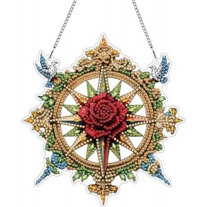 Oayew-Diy Rose Diamond Painting Pendentif, Fleur Pendant Broderie Diamant Kit Avec Cha&icirc;ne, Pour Jardin Maison Porte Et Fen&ecirc;tre D&eacute;coration Cadeaux 20x20 Cm(Rose) - Neuf