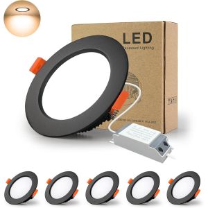 Spot Led Encastrable Noir Extra Plat, 5 Pack 5W 500Lm = 50W Incandescence, Ip44, 3000K Blanc Chaud, Ac 220-240V,D&eacute;coupe 70-80Mm,Rond Plafond Encastr&eacute; Pour Salle De Bain,Cuisine,Salon,Couloir - Neuf
