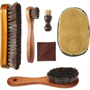 Kalanka-Brosses À Chaussures U2013 Brosse En Crin De Cheval Pour Cirage De Chaussures U2013 4 Brosses Applicatrices De Cirage + 1 Gant De Nettoyage En Microfibre (6) - Neuf