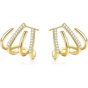 Kal-Manchette De Boucle D'oreille De Griffe Pour Les Femmes, Boucles D'oreilles D'aiguille De Zircon, Or Boucle D'oreille De Manchette De Griffe (1pairs) - Neuf