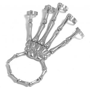 Halloween Crâne Squelette Main Bracelet Avec Anneau,Bracelet De Main Squelette Crâne En Métal,Anneau Fait Main Bracelet Squelette,Halloween Décoration Bracelet Réglable Punk Pour Femmes Hommes.[N399] - Neuf