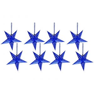 Lanternes suspendues en papier étoile de noël, 8 pièces, abat-jour pentagramme, décor de noël bleu - Neuf