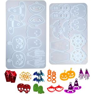 Kalanka-2 Pi&egrave;ces Moules En Silicone Th&egrave;me Halloween,Diy Charms Pendentif Moule De Pendentif Cr&eacute;atif 10 Mini Moules En Silicone Pour Pendentif De Costume, Moules &Agrave; Goutte De Colle D&eacute;corations Diy (B)-Kalanka - Neuf