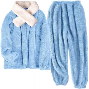 Pyjama Femme Hiver Pilou Ensembles De Pyjama Polaire,Vêtements De Nuit Deux Pièces Chemise De Nuit,Flanelle Sleepwear Avec Écharpe Cadeau Noël - Neuf