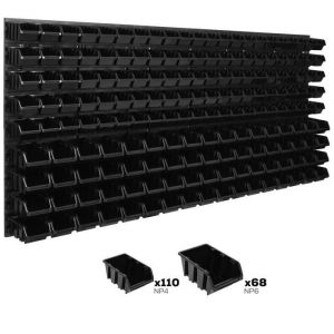 Système de rangement 174 x 78 cm a suspendre 178 boites bacs a bec XS et S noir boites de rangement - Neuf