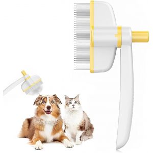 Fchhk-Peigne D'épilation Animaux Compagnie, Peigne Anti-Puces Brosse Poils Chat Avec Bouton Déverrouillage Brosse Toilettage Chat Pour Chiens À Poils Courts Longs Nettoyage Poils Lâches Noués - Neuf