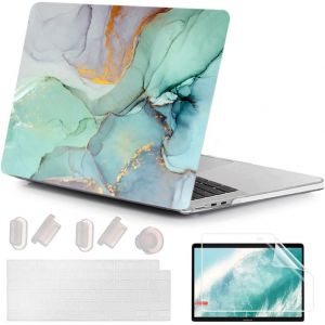 4 En 1 Ultra-Mince Coque Pour Macbook Air 13.6 Pouces M4 M3 M2 2022 2024 2025 Mod&egrave;le A3240 A3113 A2681, &Eacute;tui De Rigide Plastique & Prot&egrave;ge Clavier Pour Macbook Air 13 M4, Marbre Vert 20 - Neuf