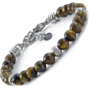 Eryi-10:10 Bracelet En Acier Inoxydable Et ?il De Tigre Naturel De 6 Mm, Bracelet Pour Homme Et Femme, Bracelet Réglable Fabriqué En Italie.., 21 Centimeters, Acier Inoxydable Pierre - Neuf
