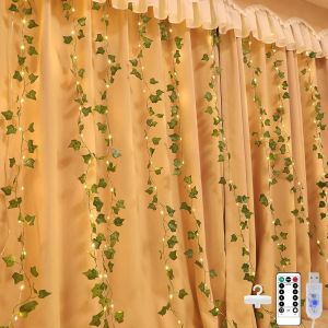 KAL-Rideau Lumineux Artificiel Lierre 2X2M, Chaîne Lumineuse Lierre À L'Intérieur Avec 8 Modes 10 Crochets Ip65 Pour Décoration De Chambre Fête Mariage - Neuf