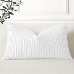 Eryi-Lot De 1 Housse De Coussin En Velours Côtelé Décoratif Canapé Taie D'oreiller Douce Pour Maison Salon Chambre Lit Clic Clac Décoration 40x60cm Blanc - Neuf