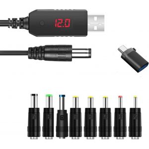 QC 3.0 USB vers DC 5V-12V C&acirc;ble d'alimentation &agrave; Tension r&eacute;glable 0.2V 8 Convertisseurs pour Routeur WiFi Haut-Parleur Ventilateur Cam&eacute;ra Batterie factice - Neuf