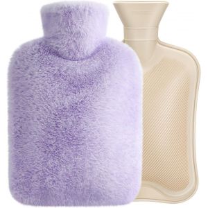 Bouillotte Eau Chaude 2 Litres avec Caoutchouc Naturel et Housse Fausse Fourrure, Bouillotte avec Couverture, Chaud pour famille, Id&eacute;al pour Femme Fille Enfants - Neuf