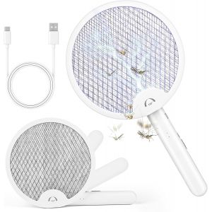 TWQ-Raquette Electrique Insectes, 2 en 1 Rechargeable Lampe Anti Moustique 3000V Pliable Raquette Electrique Anti Moustiques Raquette Moustique Electrique Portable avec Lampe UV pour Interieur Exteri - Neuf