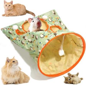 Chat Tunnel Sacs Pour Les Chats D'intérieur - Pliable Interactive Hérisson Vert-De-Chat Jouer Tunnel De Jouets En Peluche Avec Ballon Pour Jouer Soi-Même - Neuf