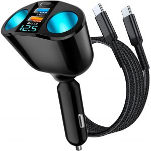 Chargeur De Voiture Usb-C Avec R&eacute;partiteur Allume-Cigare - 12 V-24 V/120 W - Double Usb - Chargeur De Voiture - Charge Rapide - Adaptateur D'Alimentation Pour T&eacute;l&eacute;phones/Ipad/Tablettes/Gps/Appareils - Neuf