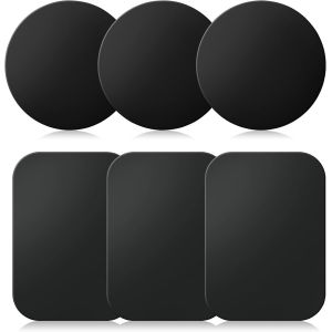 Plaque m&eacute;tallique autocollante pour Aimant t&eacute;l&eacute;phone Voiture Lot de 6 Plaques m&eacute;tal Adh&eacute;sives pour Support t&eacute;l&eacute;phone magn&eacute;tique, 3 Rondes et 3 Rectangles - Neuf