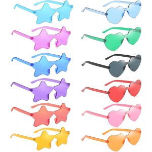 Mevronisshop-Lot De 12 Paires De Lunettes De Soleil Sans Monture - En Forme De C?Ur - &Eacute;toile - Couleurs Magiques - Lunettes De F&ecirc;te Amusantes Pour Carnaval, Photo, F&ecirc;te D'anniversaire - Pour Enfants - Neuf
