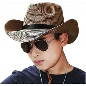 Chapeau De Soleil De Cow-Boy Chapeau De Paille Classique Western Gavroche Casquette Large Bord Rouler - Neuf