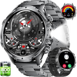 Lige Montre Connectée Homme Avec Écran Hd De 1,85'' Et Torche Led,800mah,Smartwatch Homme Avec Appel Bluetooth,Ip68 Étanche 110+ Sportifs/Sommeil Moniteur,Pour Android Ios - Neuf