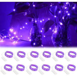 Guirlande Lumineuse A Pile: 12 Pièces 2m 20 Led Violet Mini Guirlande Led Decoration, Home Guirlande Lumineuse, Fil Cuivre Guirlande Lumineuse Pour Interieur Exterieur, Vacances, Mariage, Fête - Neuf