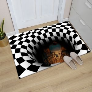 Tapis Rond 3d, Motif Clown Illusion Halloween, Noir Et Blanc, Effet Tourbillon, Antid&eacute;rapant, Pour Salon Ou Restaurant - 50 X 80 Cm - Neuf