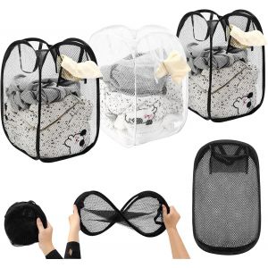 MEVRONISSHOP-3 Pi&egrave;ces Panier &agrave; linge, Pop Up Panier Linge Sale, Panier &agrave; Linge Vertical Pliable, Panier &agrave; Linge Pliable Avec Poign&eacute;es et Poche Lat&eacute;rale, Panier &agrave; Mailles avec Poign&eacute;es pour Chambre, V - Neuf