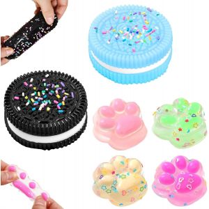 KALANKA-2 Pièces Biscuit Stress Relief Toy et 4 x Jouets Squishy Mini Pattes de Chat, Doux Squeeze Jouets Biscuit, Jouet Sensoriel à Presser Montessori pour l'Autisme Accessoires de Jeux - Neuf