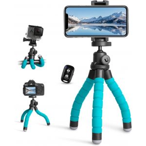 KALANKA-Trépied pour téléphone portable, mini trépied pour smartphone et appareil photo, trépied iPhone avec support Bluetooth et télécommande sans fil pour les voyages (bleu) - Neuf