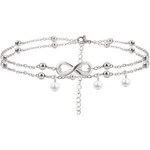 Bohème Double Plage Infini Amitié Chaîne De Pied Perles Chaîne De Pied D'été Accessoires De Pied Femmes Et Filles Bijoux (Argent) - Neuf