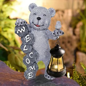 Mevronisshop-Ours Gris - Statue De Jardin Avec D&eacute;coration Solaire - Figurine D'animal Lumineux Pour Terrasse, Balcon, Salon - Neuf