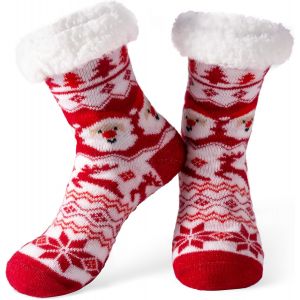 Jgd-Chaussettes De No&euml;l Pour Femme, Pelucheuses, Antid&eacute;rapantes, Chaudes Et Douces Pour La Maison, Cadeaux De F&ecirc;te De No&euml;l, Rouge, One Size Women/One Size Men - Neuf