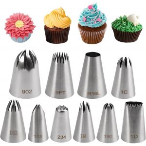 Kalanka-10 Pi&egrave;ces Grandes Douilles Professionnelles En Acier Inoxydable,Embouts De Gla&ccedil;age Pour Poche &Agrave; Douille,Grandes Douilles &Agrave; P&acirc;tisserie Professionnelles,Douille Russe Patisserie Pour P&acirc;tisserie - Neuf