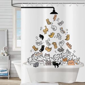 SJZG-Rideau De Douche Chat Drôle 150X180, Enfants Cartoon Animal Chaton Coloré Adorable Hilarant Animaux De Compagnie Rideau De Baignoire Imperméable Tissu Polyester Lavable Rideau De Bain - Neuf