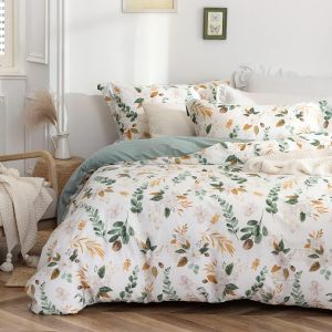 Tzf-Housse De Couette 140x200 Coton - Design Motif Fleurs, 100% Coton Lav&eacute;, Certifi&eacute; Oeko-Tex, Vert Tropicales Fleurs Imprim&eacute;e Parure De Lit 1 Personne 140x200 Coton Avec 1 Taie D'oreiller 65x65 Cm - Neuf