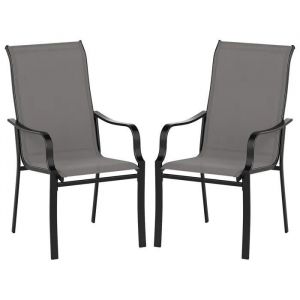 Lot De 2 Chaises De Jardin Ext&eacute;rieur Costway, Tissu En Maille, Dossier Accoudoirs,Cadre En M&eacute;tal, Pour Terrasse Patio Cuisine, Gris - Neuf