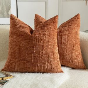 CAUC-Lot de 2 Housses de Coussin en Chenille Douce Design Textur&eacute; Noeud de Bambou D&eacute;coration &Eacute;l&eacute;gante pour Canap&eacute; Lit ou Salon 45x45 cm Rouge Brique Br&ucirc;l&eacute;u200b - Neuf