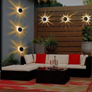 Lot De 4 Lampes Murales Solaires R&eacute;glables Pour Usage Ext&eacute;rieur, Lampes De Terrasse Led &Eacute;tanches Avec 8 Modes D'&eacute;clairage - Neuf