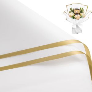20 Feuilles De Papier Cadeau Pour Fleurs - 57x57 Cm, Bord Doré, Papier D'emballage Imperméable Pour Bouquets - Fournitures Pour Fleuristes, Anniversaires, Mariages Et Loisirs Créatifs - Blanc - Neuf