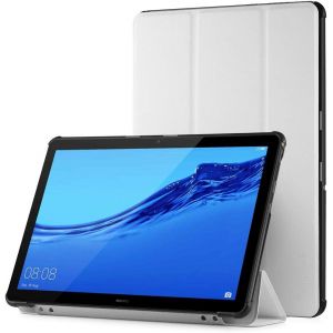 NAERYUT-Coque Compatible Pour Huawei Mediapad T5 10.1" Housse De Protection En Cuir Pu Étui Magnétique Ultra-Mince Avec Fonction Support-Blanc - Neuf