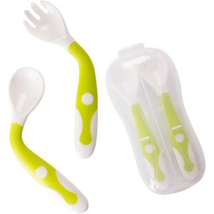 Ustensiles De Bébé Cuillère Fourche Avec Voyage Safe Case Toddler Bébés Enfants Alimentation Cuillère D'entraînement Easy Grip Pliable Parfait Auto-Alimentation Cuillères D'apprentissage-Vert - Neuf