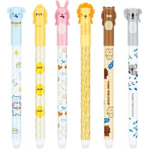 Tianyi-Lot De 6 Stylos À Bille Effaçables - Bleu - 0,5 Mm - Stylos À Encre Gel Effaçables - Pour Enfants Et Étudiants - Cadeau D'école - Fournitures De Bureau - Neuf
