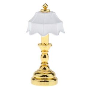 3x1/12 Dollhouse Miniature Bureau Table Lampe Colonne d'Or Lampadaire Blanc - Neuf
