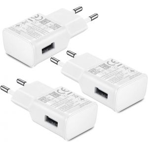 JGD-3 Pack Adaptive Chargeur Rapide Portable Compatible avec Samsung Galaxy S8, S9, S10, S20, S20 Puls, S21 FE, S7, S7 Edge, S6, Note10, Note9, Note8, J6, J5, Chargeur Tablette Blanc - Neuf