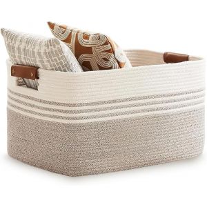 MEVRONISSHOP-Panier &agrave; linge tress&eacute; en corde de coton - 72 l - Grand panier de rangement - En coton tress&eacute; avec poign&eacute;es - Pour chambre d'enfant, salon - 55 x 43 x 30 cm - Neuf