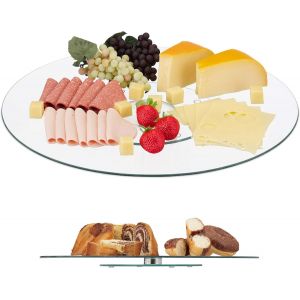 Checarzhn--No1-Assiette De Service, Plateau Tournant, Assiette Présentation Verre Pâtisserie, 360°, 45 Cm, Transparent/Argent - Neuf