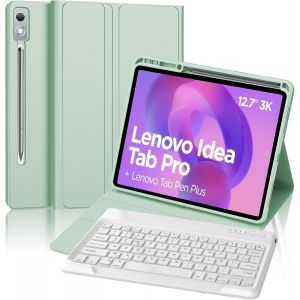 WQS-Coque Clavier pour Lenovo Idea Tab Pro 2025 - Clavier pour Lenovo Idea Tab Pro Tablette 12.7", Clavier Magnétique Bluetooth sans Fil AZERTY Étui avec Pen Holder, Vert Clair - Neuf
