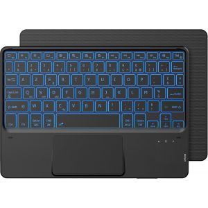 Clavier avec Pavé Tactile, Clavier sans Fil Bluetooth 10 Pouces avec Rétroéclairage, [AZERTY] Clavier Léger Fin pour iPad, iPad Pro/Air, Android Samsung, Xiaomi, Huawei, Lenovo Tablette,Noir - Neuf