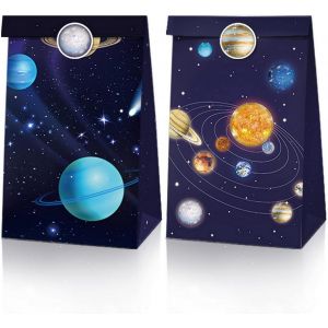 Pack De 12 Sacs De Friandises De F&ecirc;te De L'espace, Sacs De Cadeaux De F&ecirc;te De Plan&egrave;te, Sacs De F&ecirc;te Sur Le Th&egrave;me De L'espace, Sacs-Cadeaux De F&ecirc;te D'anniversaire Avec Autocollants - Neuf