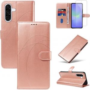 JGD-Coque pour Samsung Galaxy A36 5G avec 1 Pi&egrave;ce Protection &Eacute;cran en Verre Tremp&eacute;, Housse PU Cuir &agrave; Rabat Flip, &Eacute;tui Support et Portefeuille Fonction (Or Rose) - Neuf