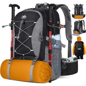 KALANKA-Sac à Dos de Randonnée Homme Femme Imperméable 50L Sac de Jour Élégant Outdoor Camping Sac à Dos Voyage Léger Noir - Neuf